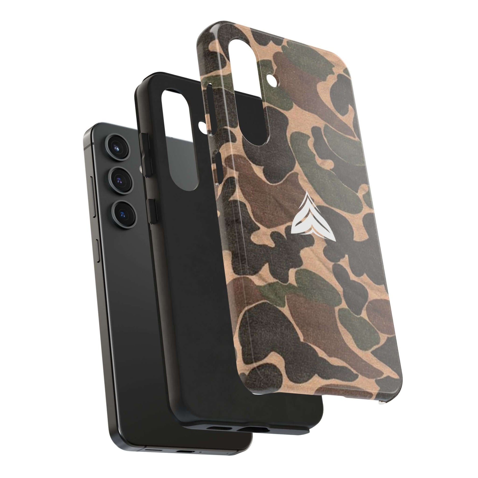 American-made camouflage phone case, tough enough for outdoor adventures, inspired by WW2 and Vietnam designs