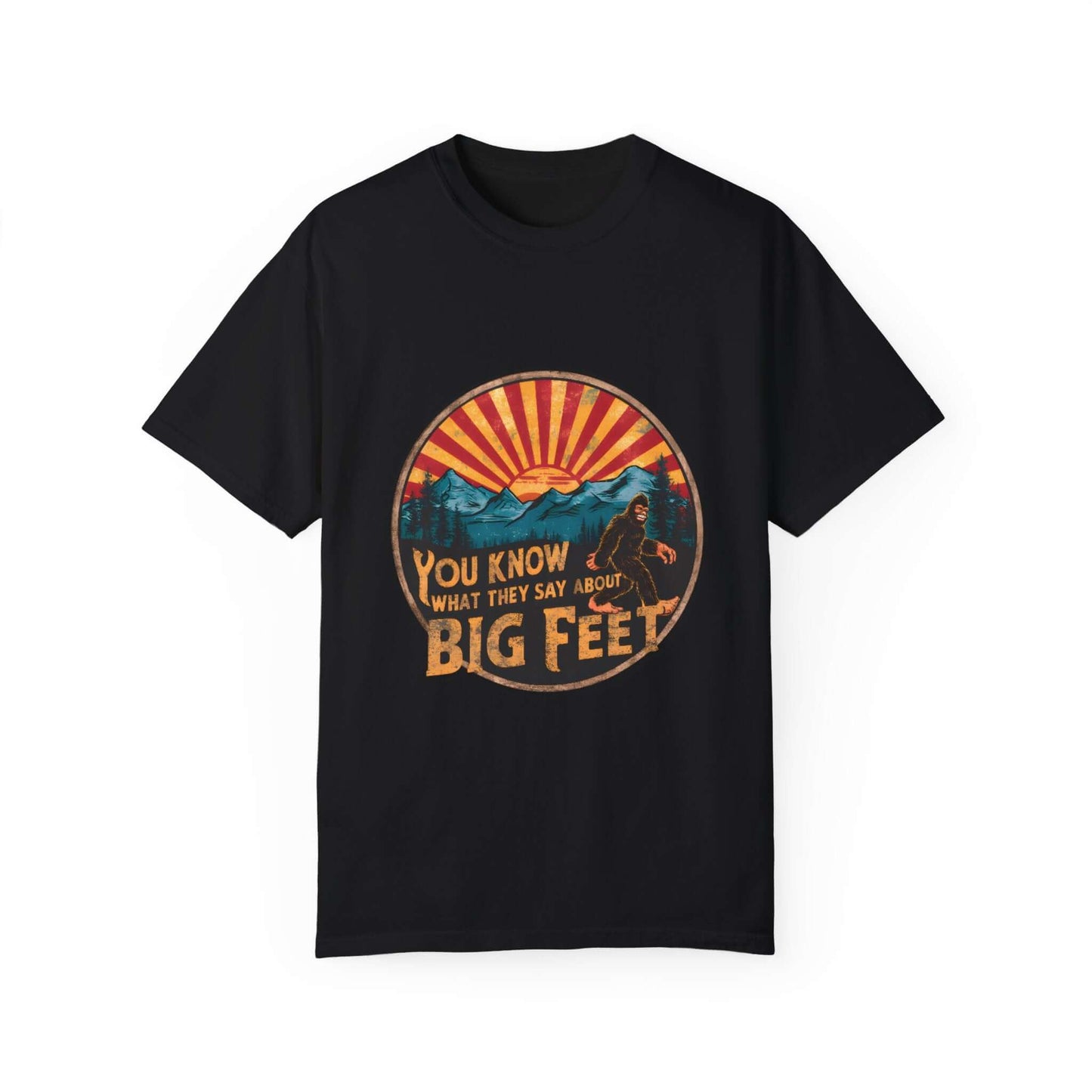 Casual women’s tee with Bigfoot graphic, high-quality cotton, perfect for weekends.