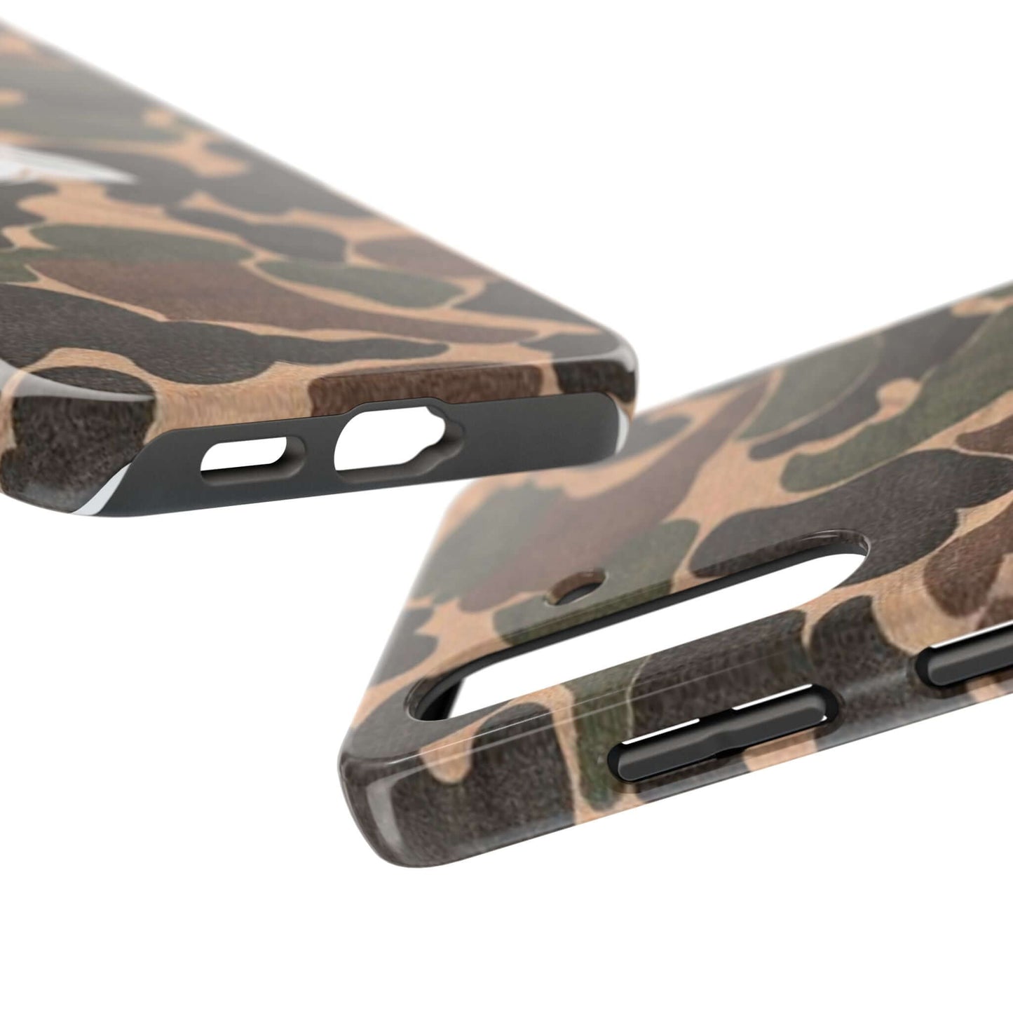 Heavy-duty tactical camo phone case, built for rugged use, inspired by WW2 military gear, compatible with iPhone and Samsung