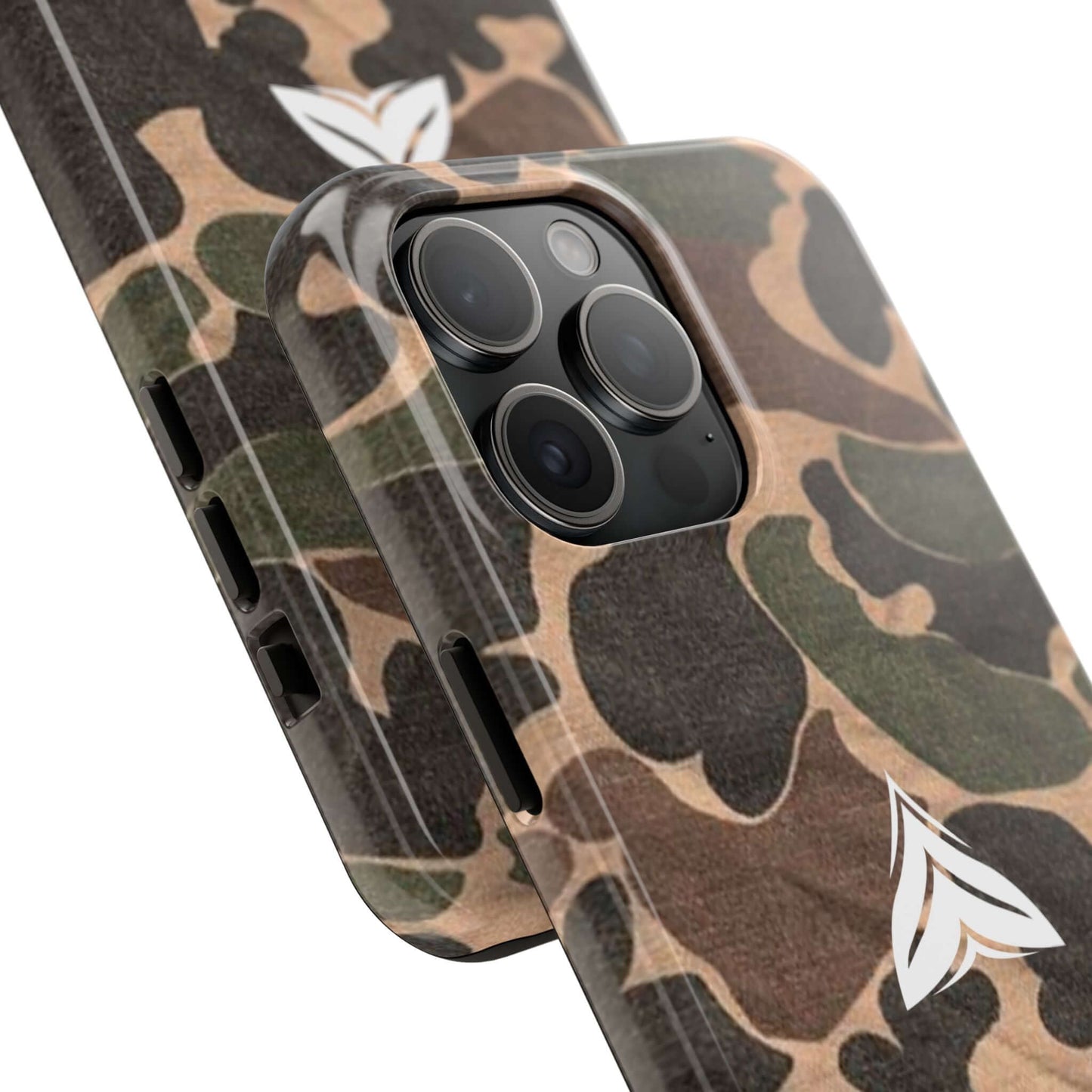 Military-grade camouflage phone case, inspired by WW2 designs, rugged and ideal for adventure seekers