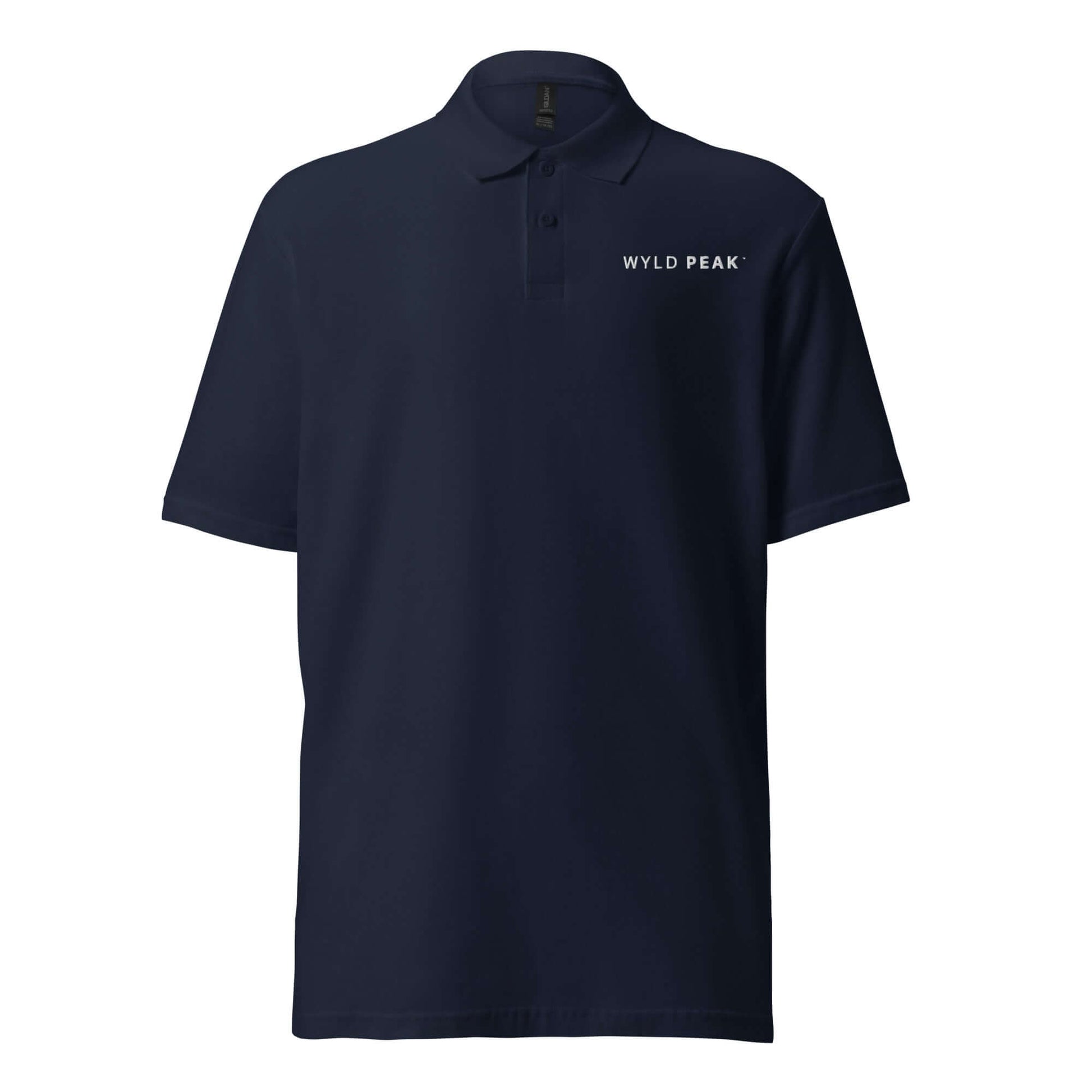 Everyday-ready navy unisex branded polo with a focus on comfort and durability.