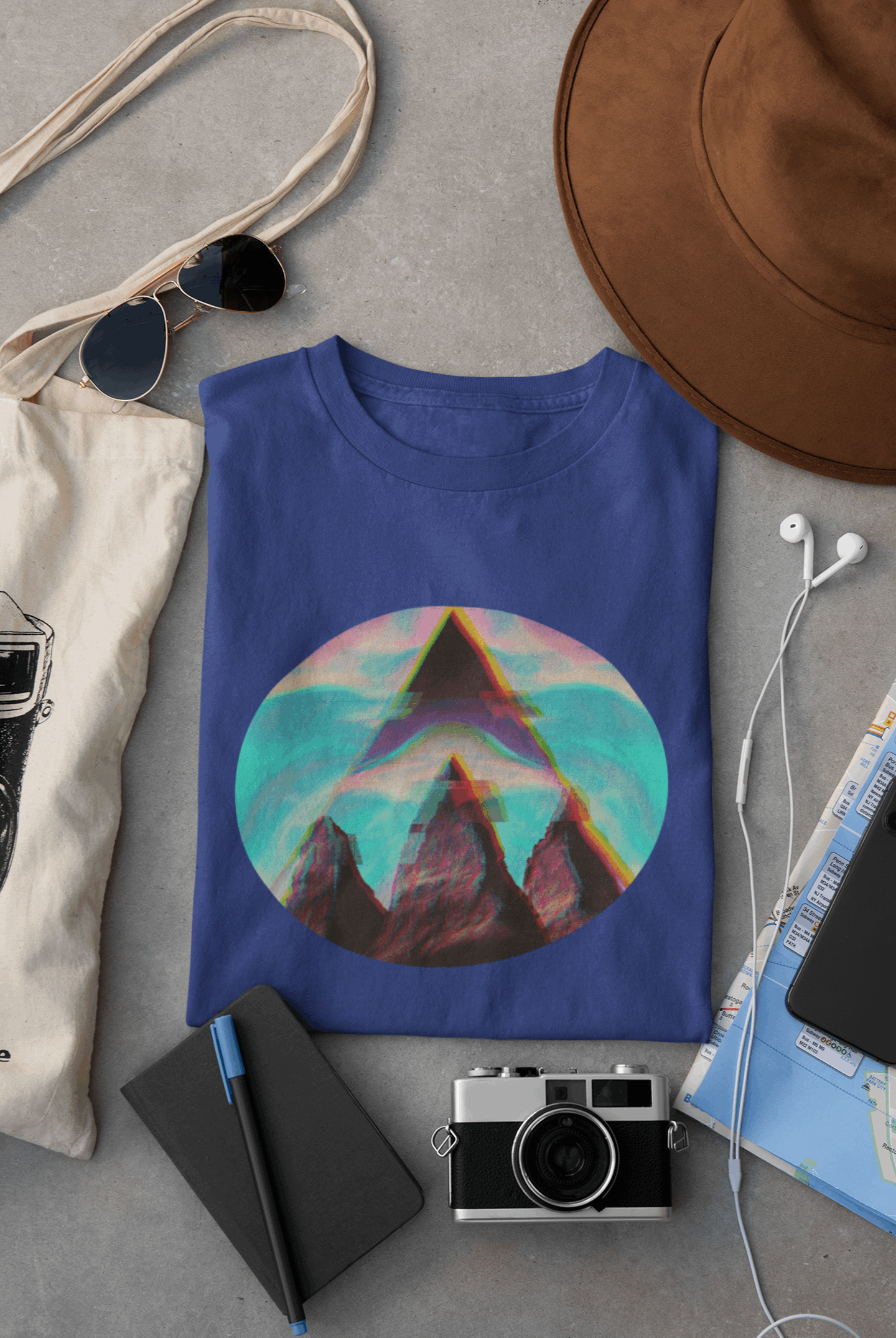 Fusion Peak Men’s Organic Cotton Tee by Wyld Peak in iris laid flat
