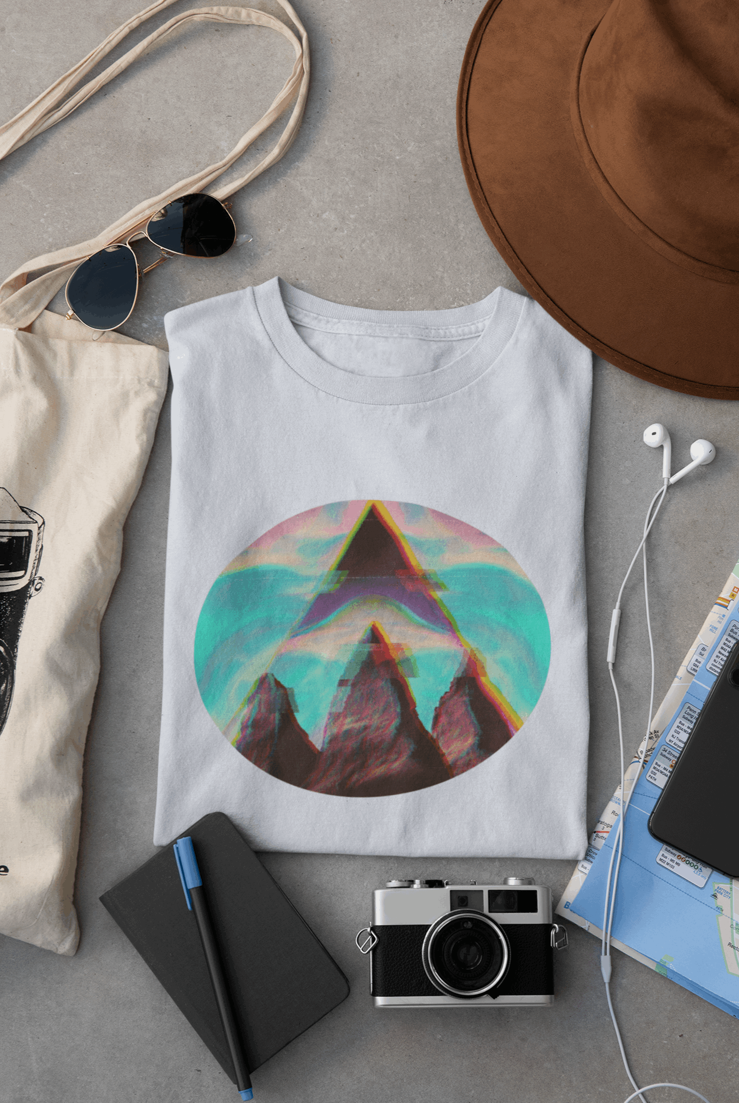 Wyld Peak Fusion Peak Men’s T-Shirt in white laid flat on a desk